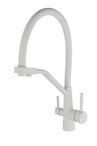 фото Смеситель для кухни VIKO V-5844 с гибким изливом и подключением к фильтру 2 в 1 (нержавеющая сталь) картридж d35 мм, (корпус/излив: белый)