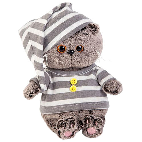 Мягкая игрушка Basik&Co Кот Басик baby в пижамке, 20 см, серый