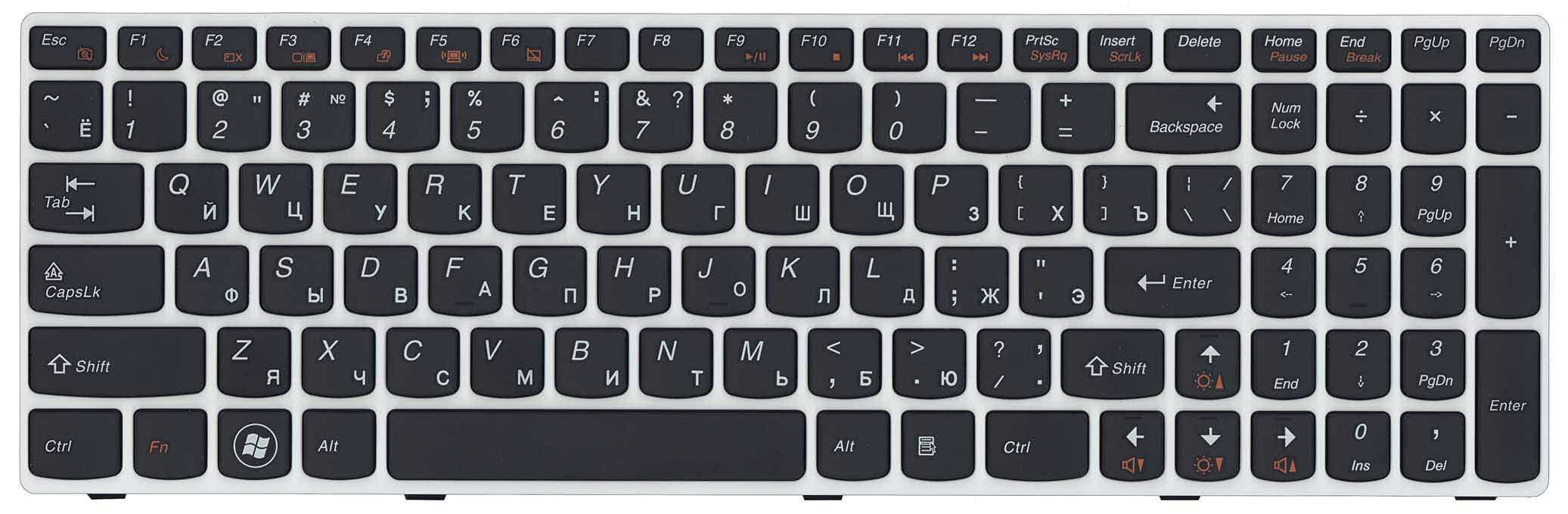 Клавиатура для ноутбука Lenovo IdeaPad G580 G585 G780 Z580 Z580A Z585 черная с белой рамкой