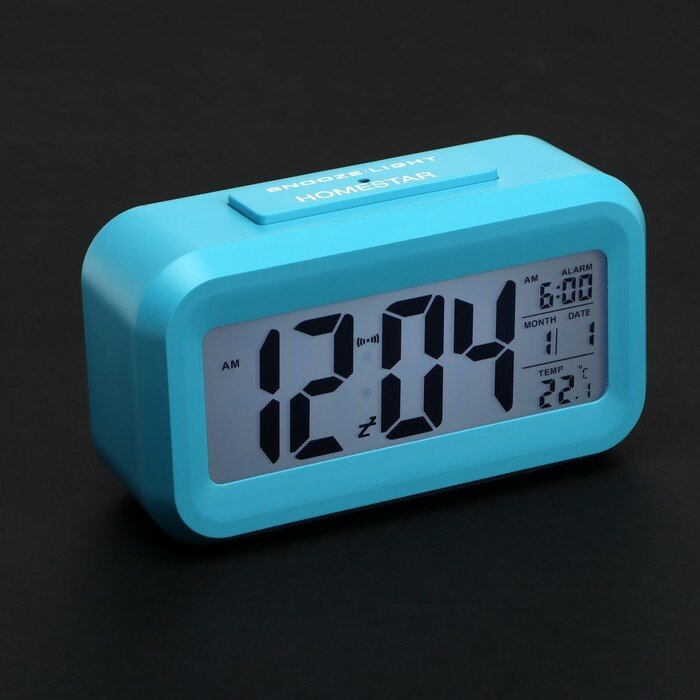 Часы HOMESTAR HS-0110, будильник, температура, подсветка, 3хААА, синие - фотография № 4