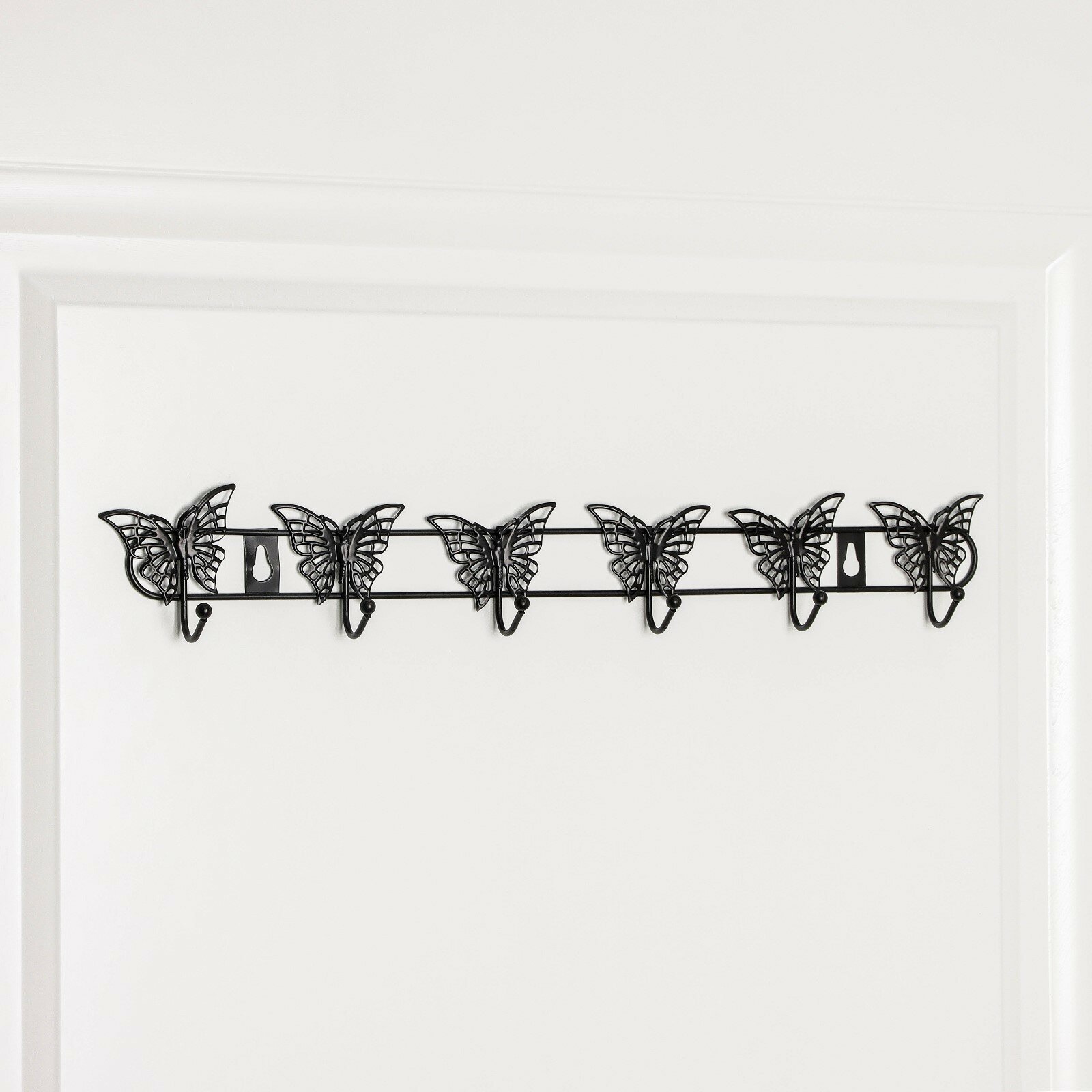 Вешалка настенная, 6 крючков, 41,5×7,5×3,5 см, цвет чёрный - фотография № 2