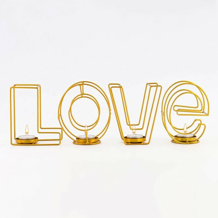 Подсвечник металлический настольный "Love", 13.5 х 42 см, золото - фотография № 3