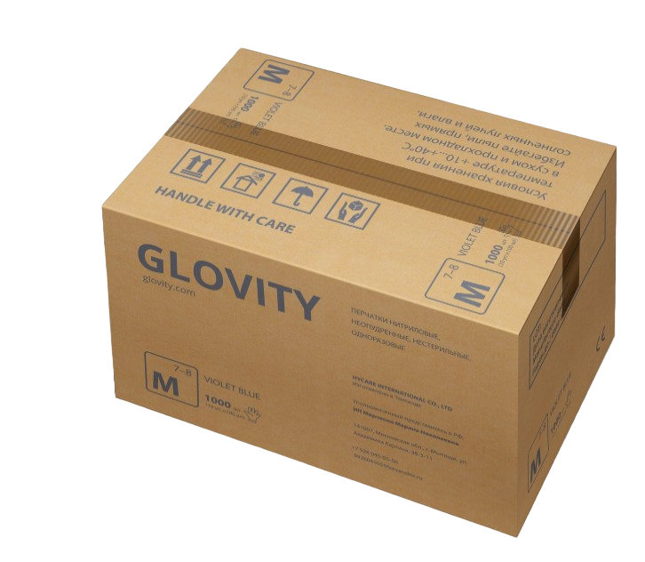 Коробка перчаток GLOVITY из нитрила 1000 штук 10 упаковок по 100 перчаток (Голубой лёд размер S) - фотография № 1