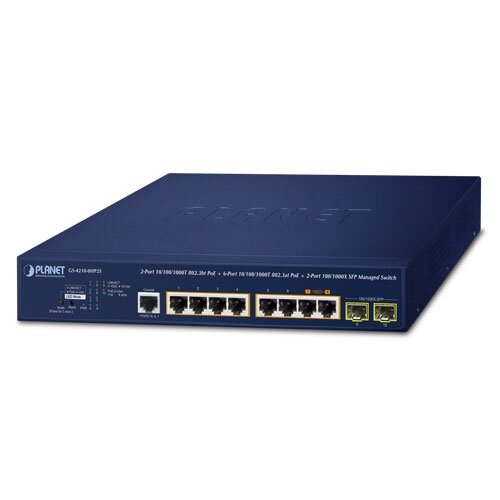 коммутатор/ PLANET GS-4210-8HP2S IPv6/IPv4,2-Port 10/100/1000T 802.3bt 95W PoE + 6-Port 10/100/1000T
