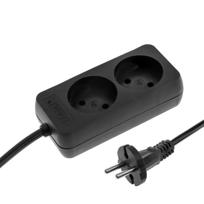 фото Удлинитель Uniel Standart, 2 розетки, 3 м, 10 А, 2500 Вт, без з/к, черный