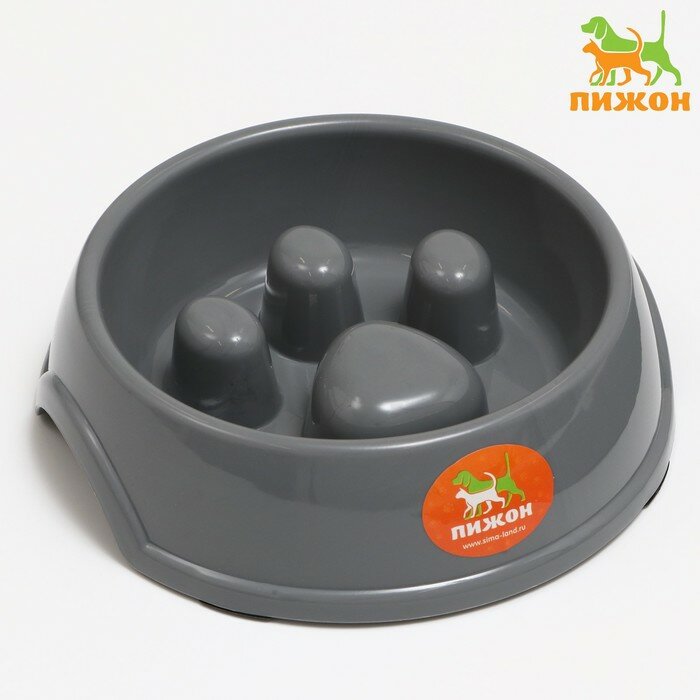 фото Миска для медленного кормления "Лапа", 18,5 х 17,5 х 5 см, серая