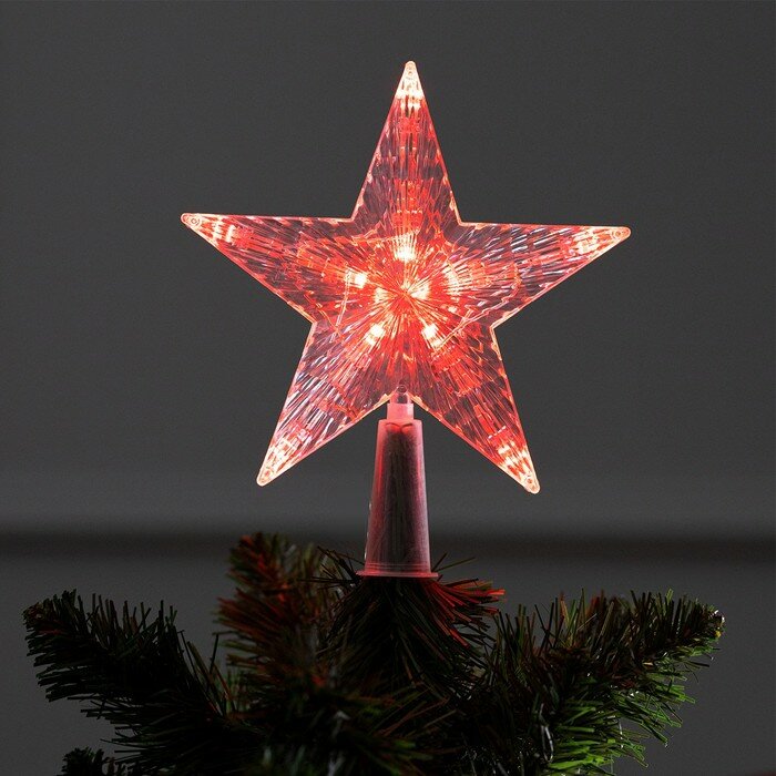Светодиодная верхушка на ёлку «Звезда красная» 16 см 10 LED провод 2 метра 220 В свечение красное