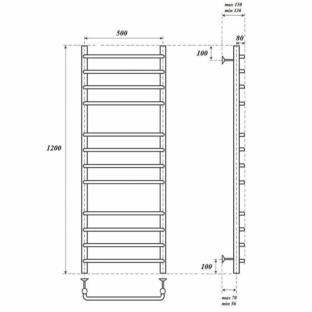 Полотенцесушитель электрический Point Нептун PN09152E П12 500x1200 левый/правый, хром - фотография № 2