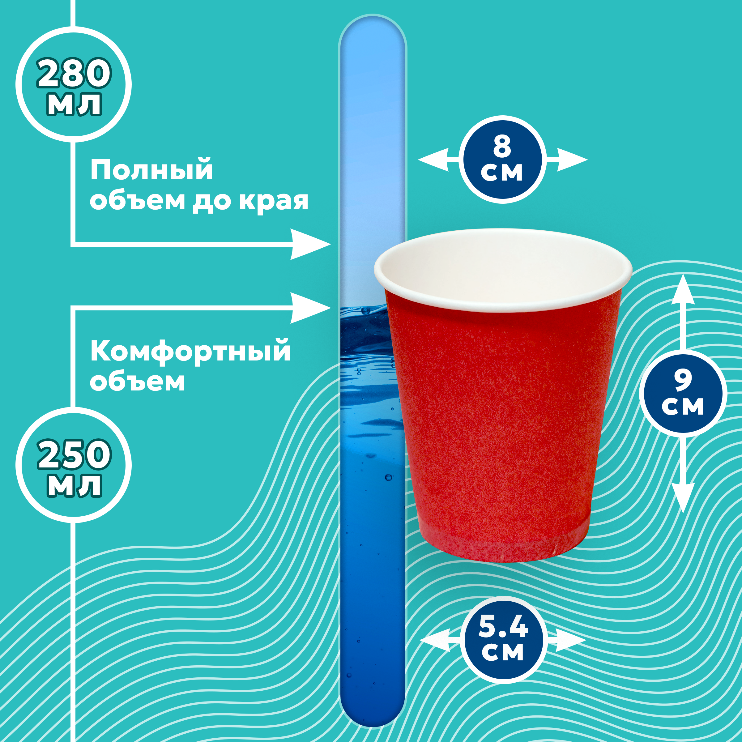 Набор одноразовых стаканов гриникс, объем 250 мл 50 шт. красные, бумажные, однослойные, для кофе, чая, холодных и горячих напитков - фотография № 2