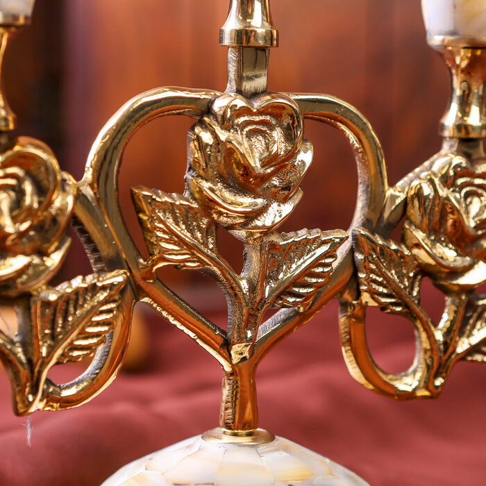 Подсвечник латунь на 3 свечи 16 см перламутр "Роза в сердце" - фотография № 5