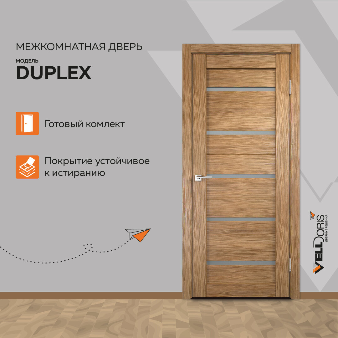 Дверной комплект VellDoris DUPLEX дуб золотой 900x2000 LR стекло мателюкс без врезки замка и петель