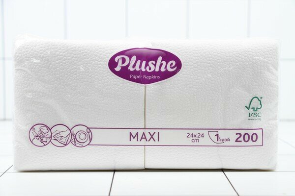 Салфетки бумажные 24 Plushe Maxi 200, 1 слой, белая/пастель, сплошное, белый