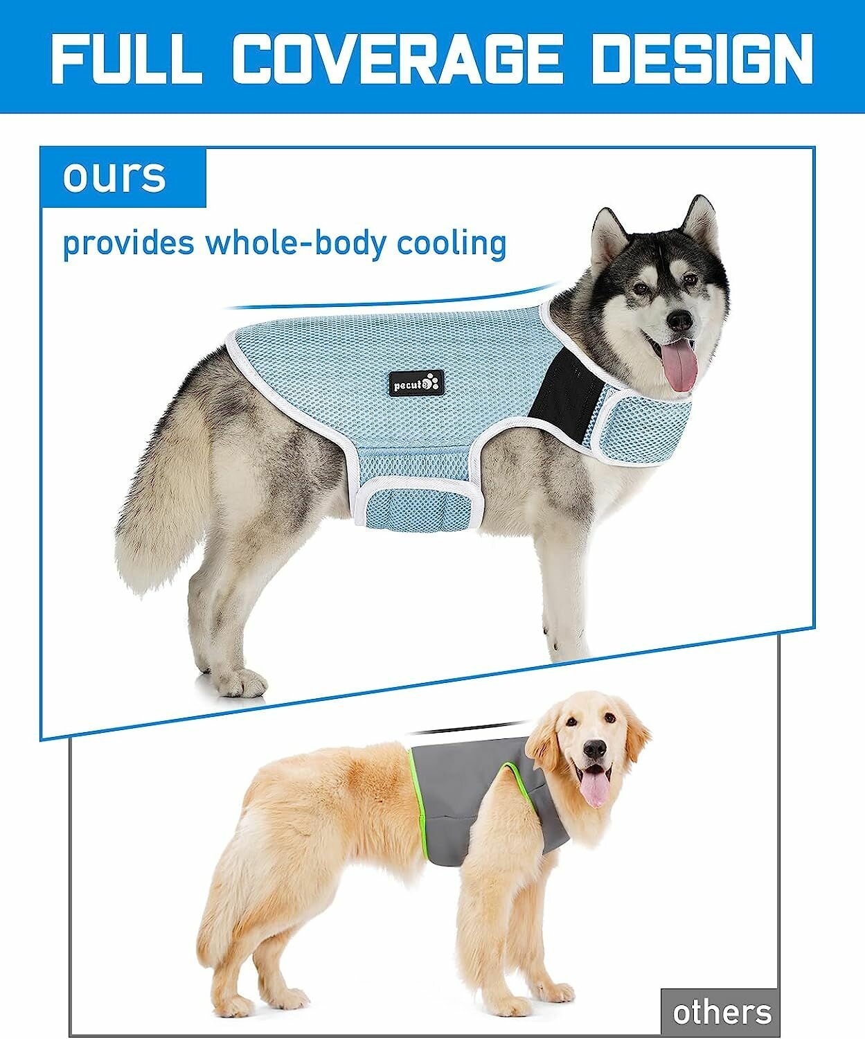 Охлаждающий жилет для собак Pecute защита от солнца L 43 см голубой - фотография № 7