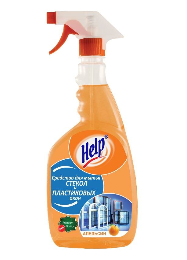 фото Чистящее средство Help "Апельсин", для мытья стекол и пластиковых окон, с курком, 0,75 л