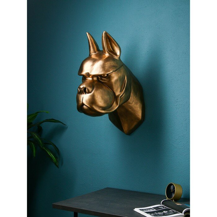 Фигура "Голова собаки", полистоун, 71 см, золото, 1 сорт, Иран - фотография № 3