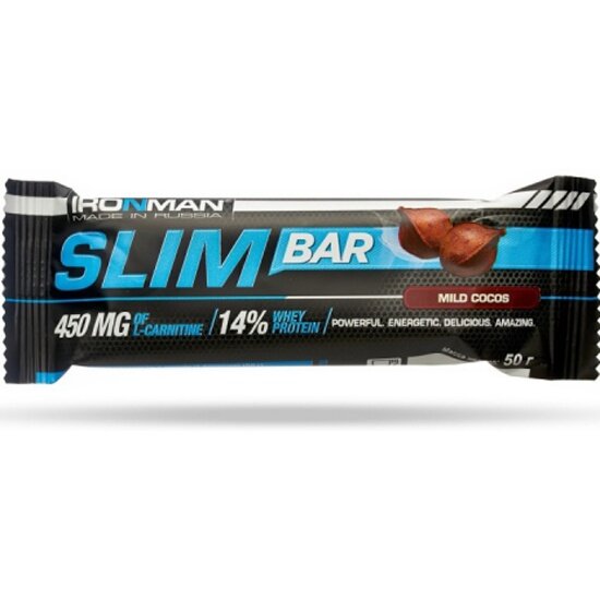 Батончик IRONMAN Slim Bar с L-карнитином, 50 г (Кокос / тёмная глазурь)