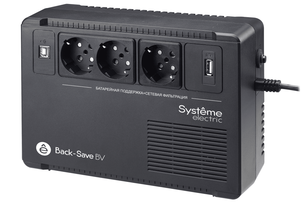 ИБП Back-Save BV Systeme Electric 800 ВА автоматическая регулировка напряжения 3 розетки Schuko 230 В 1 USB Type-A