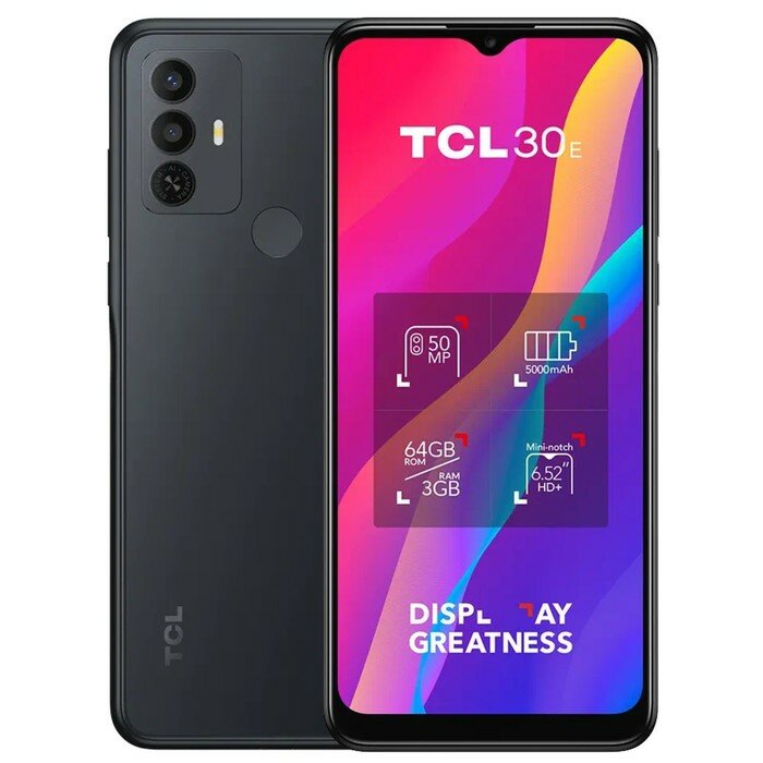 Смартфон TCL 30E, 6.52", 3 Гб, 64 Гб, 50 Мп, 5 Мп, 2 Sim, LTE, 5000 мАч, серый