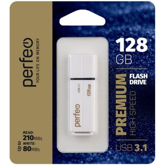 USB флешка PERFEO 128Gb C15 white USB 3.1 Gen 1 (210/80 Mb/s)