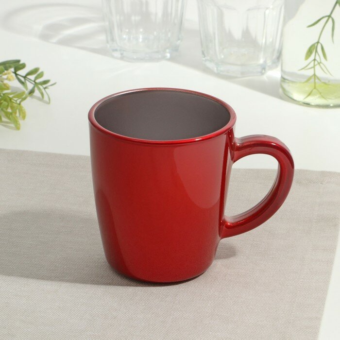 фото Кружка стеклянная, 340 мл, цвет красный металлик