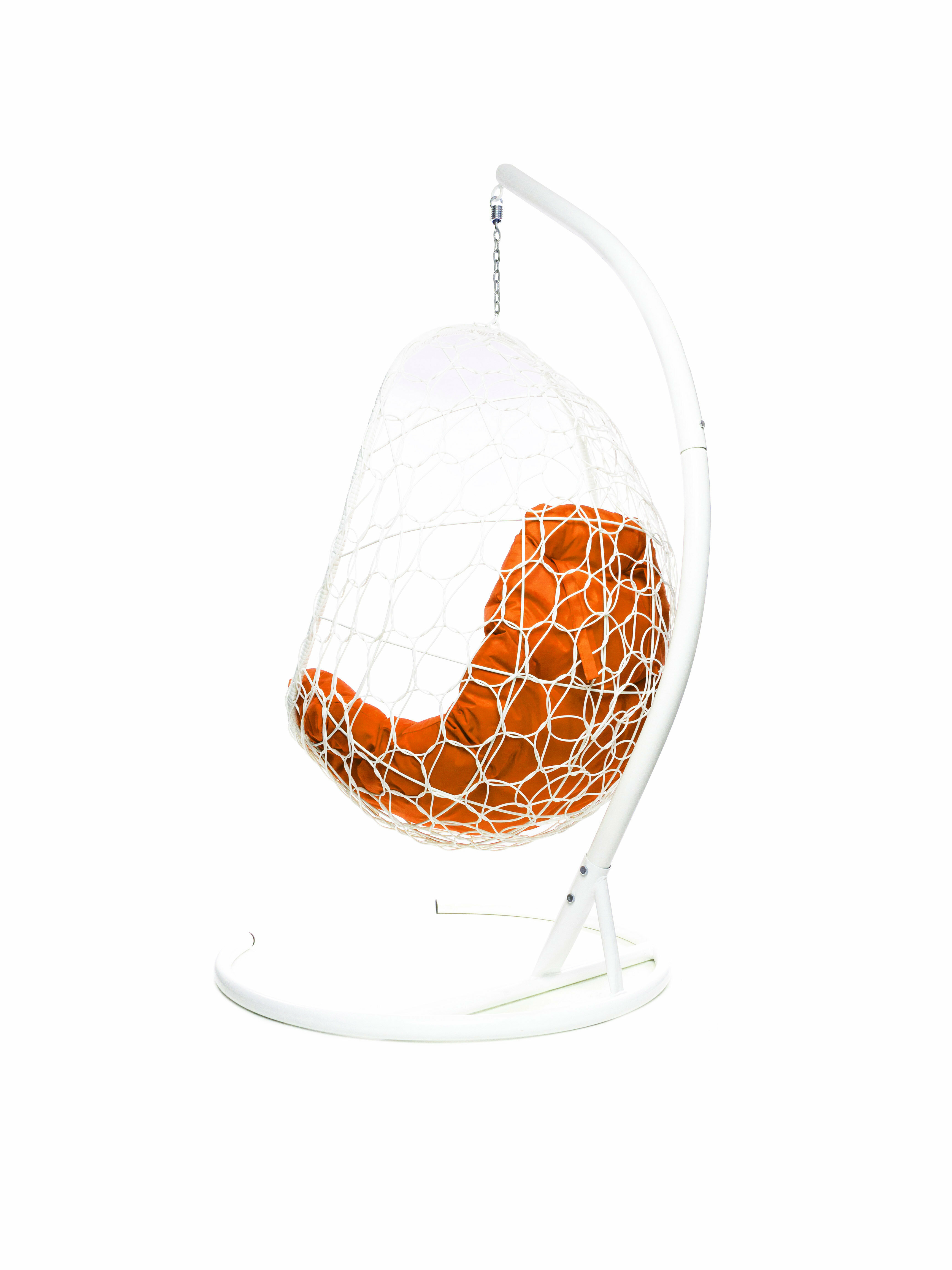 Подвесное кресло ротанг белое, оранжевая подушка - фотография № 7