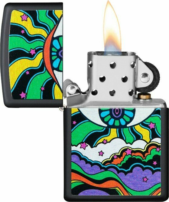 Зажигалка ZIPPO Black Light Eye с покрытием Black Matte, латунь/сталь, чёрная, матовая, 38x13x57 мм - фотография № 3