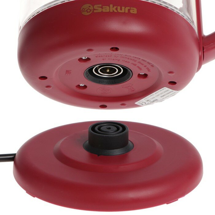 Электрические чайники SAKURA Чайник электрический Sakura SA-2709R, стекло, 1.8 л, 1800 Вт, бордовый - фотография № 7