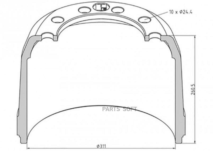 PE AUTOMOTIVE 26656400A 266.564-00A_торм.барабан !311x190/207 H=260.5 d=183/225 n10x24.5 \ROR