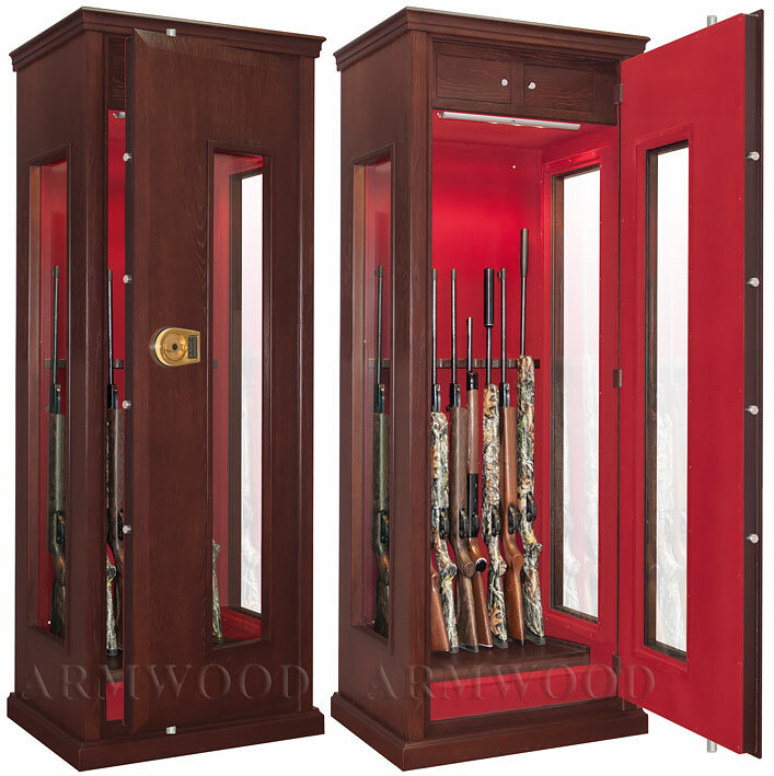 Оружейный сейф с бронестёклами и отделкой деревом Armwood-F6A9 EL Flock Plus