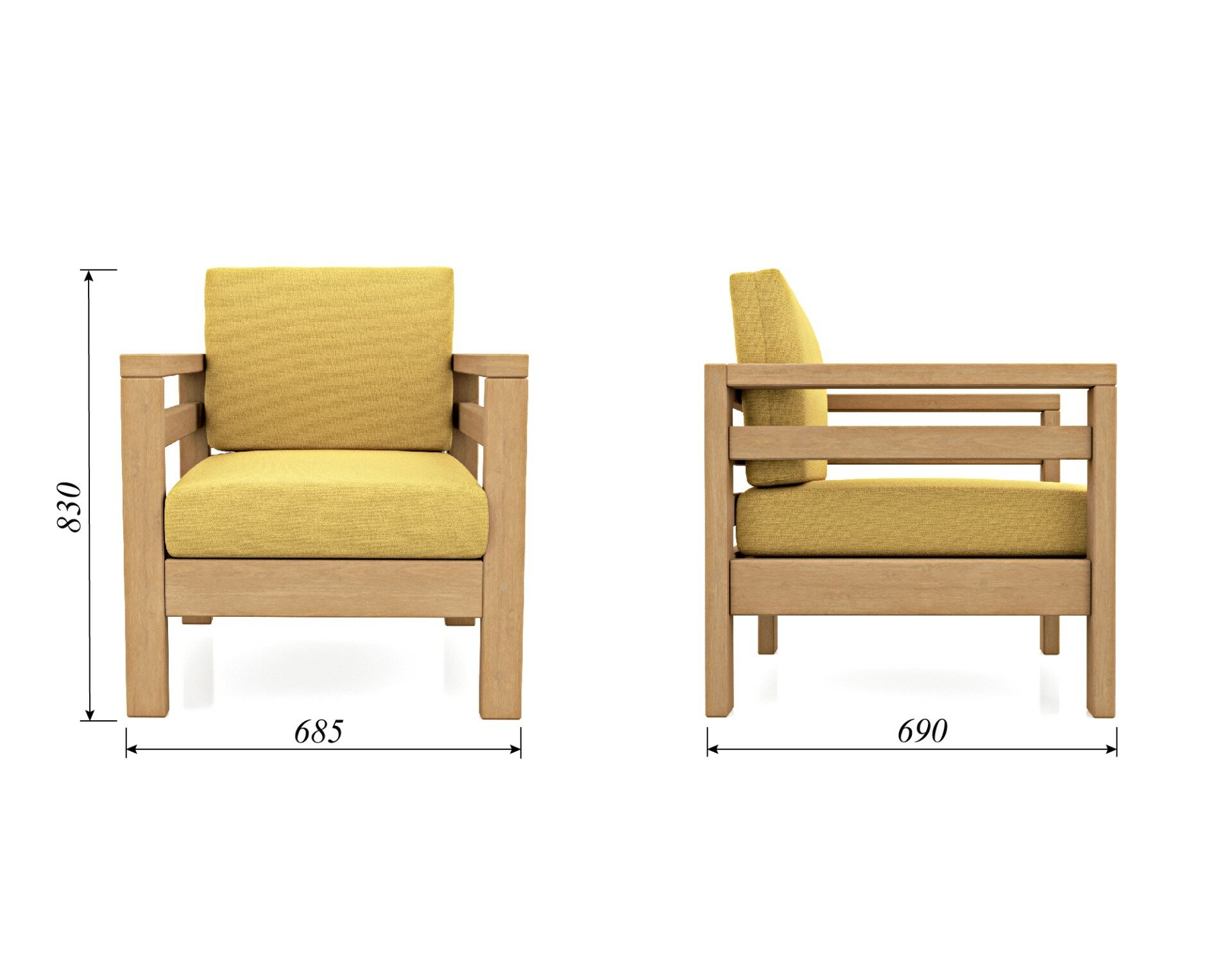 Садовое кресло Soft Element Бонни желтый, массив дерева, велюр, на террасу, на веранду, для дачи, для бани - фотография № 5