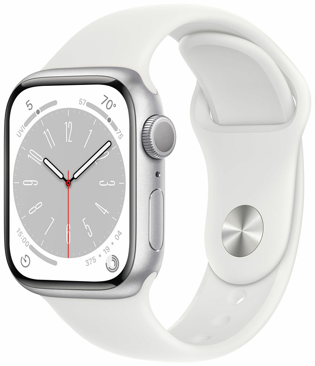 Смарт-часы Apple Watch Series 8 GPS 45mm Silver Aluminum Case with White Sport Band S/M MP6P3LL/A