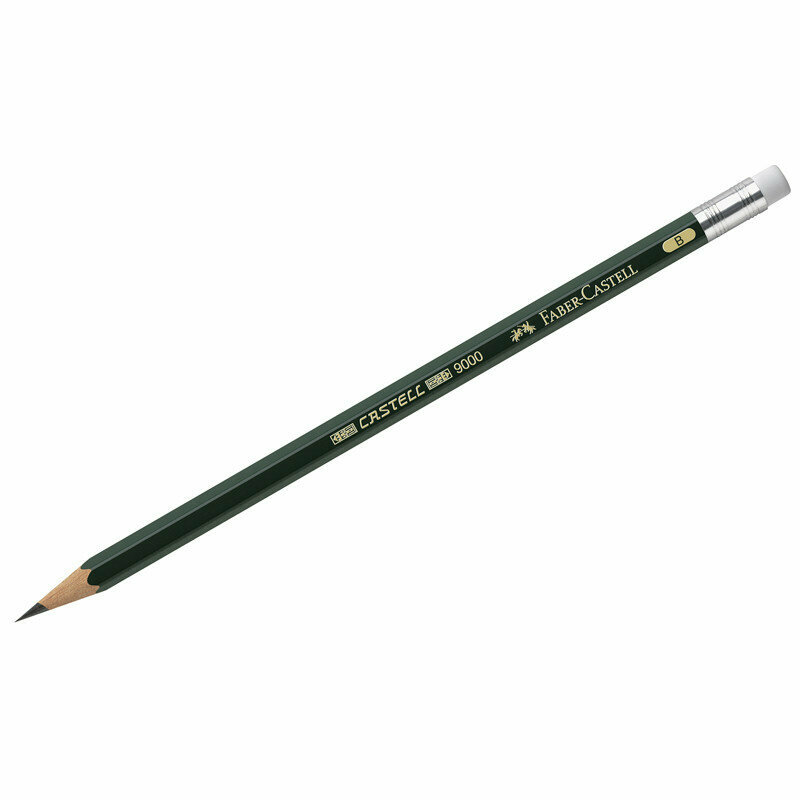 Карандаш ч/г Faber-Castell "Castell 9000" B, с ластиком, заточен., 286131