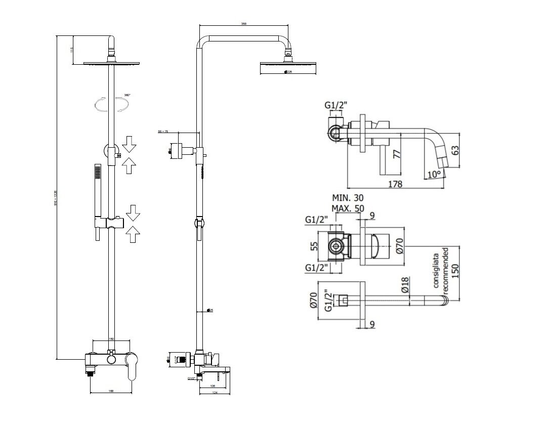 Комплект KITCOL632NO006 для душа Paffoni, со смесителем LIG006NO70, Черный матовый - фотография № 5