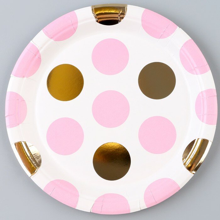 Тарелка бумажная «Горох», в наборе 6 шт., цвет розовый - фотография № 1
