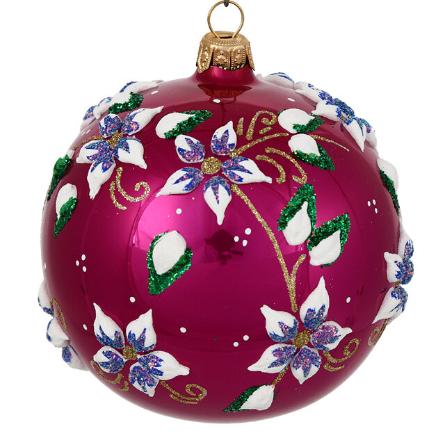 Елочка Стеклянный елочный шар Цветочный 9 см лиловый глянцевый С 618