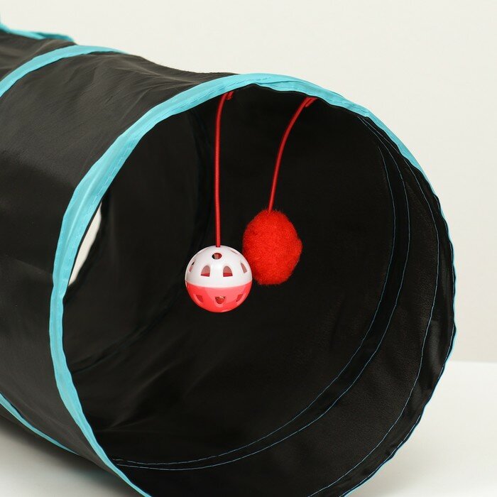 Туннель для кошек с игрушкой, 50 х 25 см, черный/голубой - фотография № 2