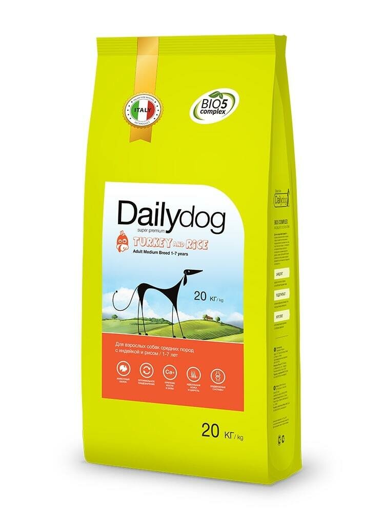 Dailydog ADULT MEDIUM BREED Turkey and Rice 20кг ФР - корм для взрослых собак средних пород с индейк , 613ДДФР (1 шт)