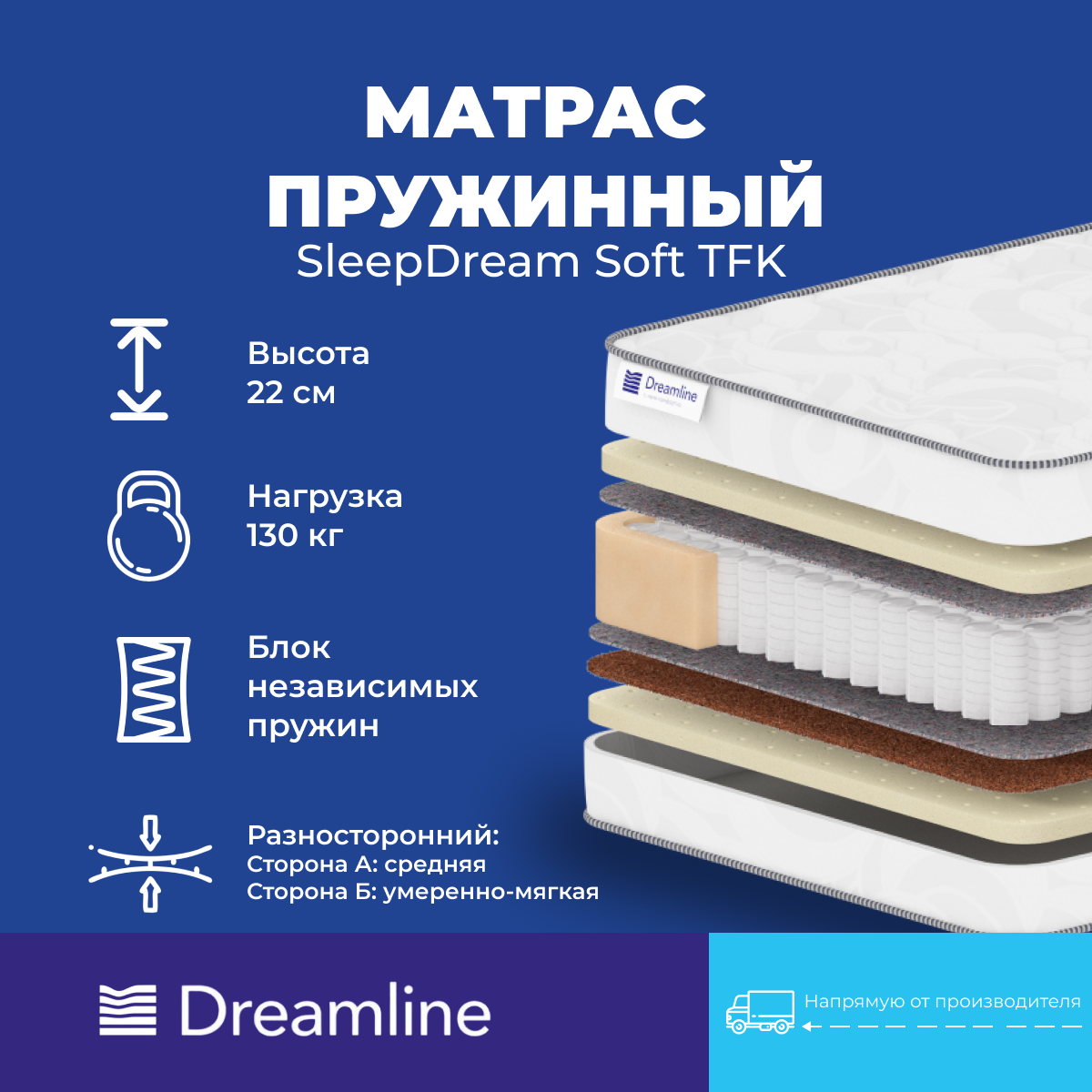 Матрас Дримлайн SleepDream Soft TFK 65х200х22