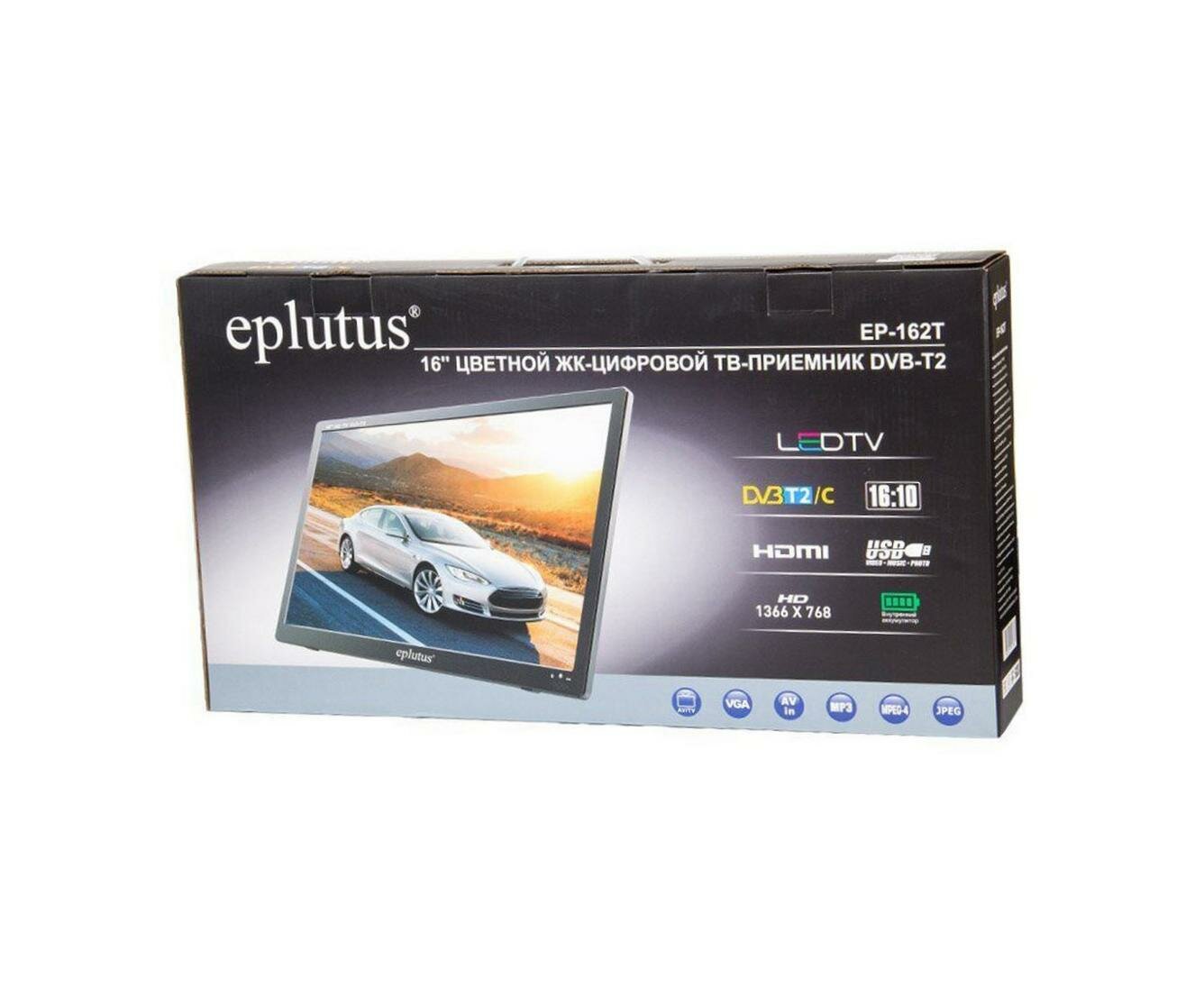 Портативный телевизор телевизор Eplutus 162Т (Q39289TE) 16 HD черный Телевизор с цифровым тюнером и аккумулятором 3500 мАч