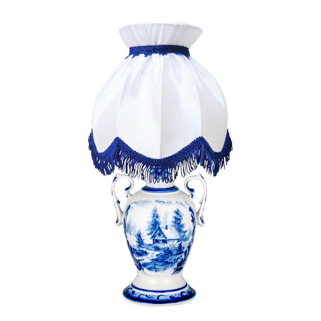 фото Настольная лампа Лидия (тема) абажур Ретро Гжель ручная роспись