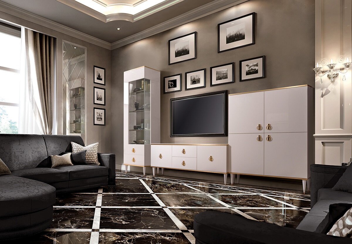 Комплект мебели для гостиной Rimini Solo, витрина, тумба ТВ - фотография № 1