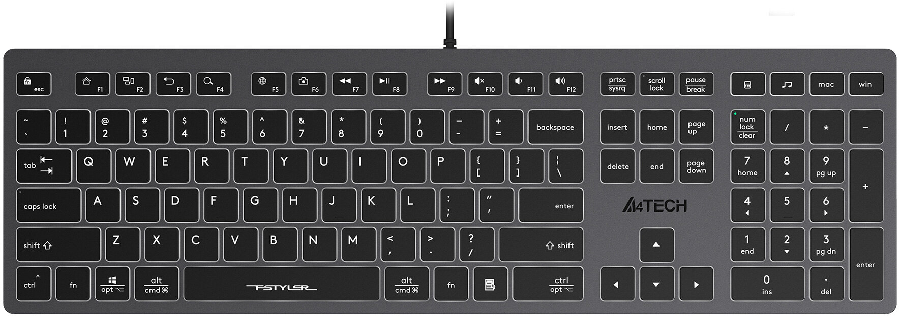 Клавиатура A4TECH Fstyler FX60H серый/белый (FX60H GREY/WHITE)