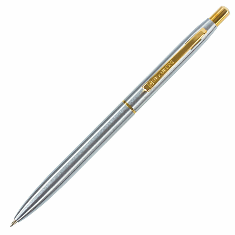 Ручка подарочная шариковая BRAUBERG Brioso, синяя, корпус серебристый с золотистыми деталями, линия письма 0,5 мм, 143463, 143463 - фотография № 2