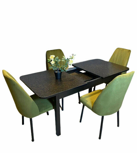 Кухонный стол со стульями, комплект стол и стулья NGVK Мега 2 Черный графит и 4 стула Кресло цвет Оливковый - фотография № 3