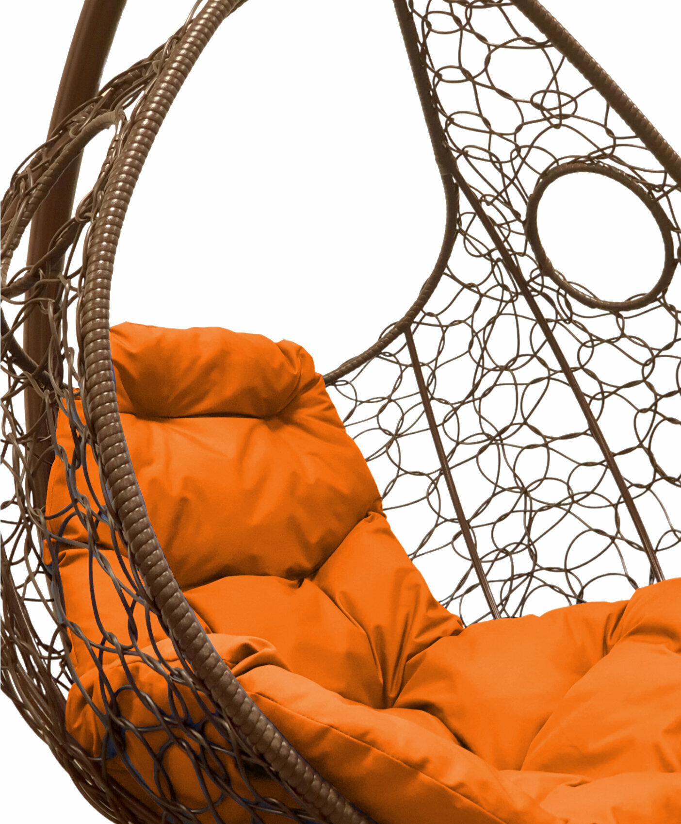 Подвесное кресло ротанг коричневое, оранжевая подушка - фотография № 3