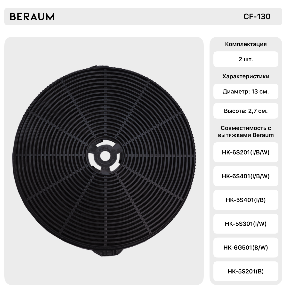 Угольный фильтр для вытяжки Beraum CF-130 - фотография № 2