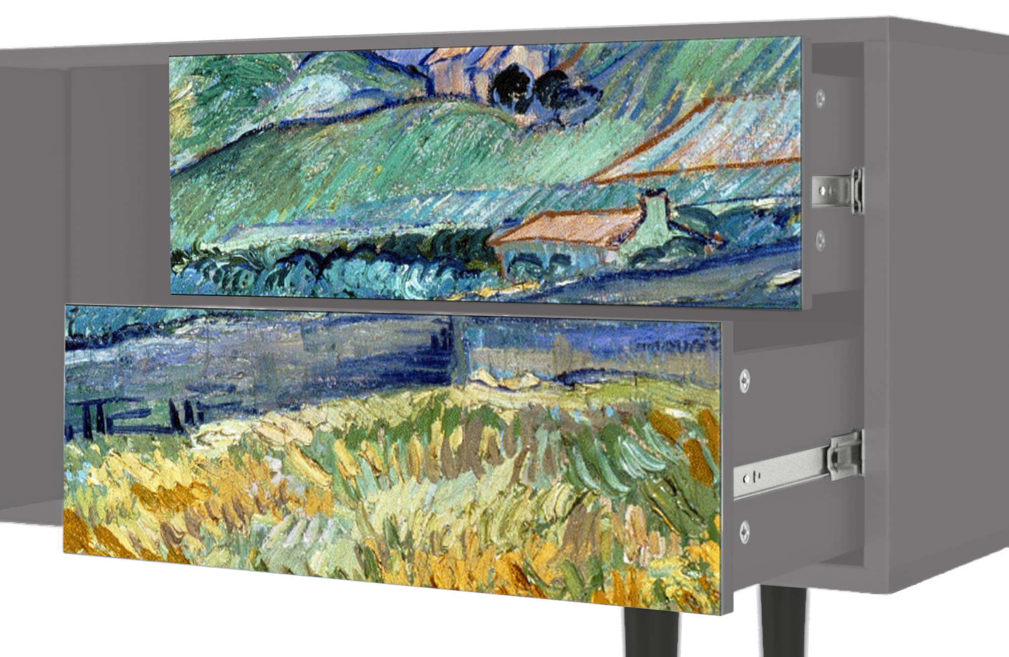 ТВ-Тумба - STORYZ - T1 Landscape from Saint-Rémy by Vincent van Gogh, 170 x 69 x 48 см, Серый - фотография № 5