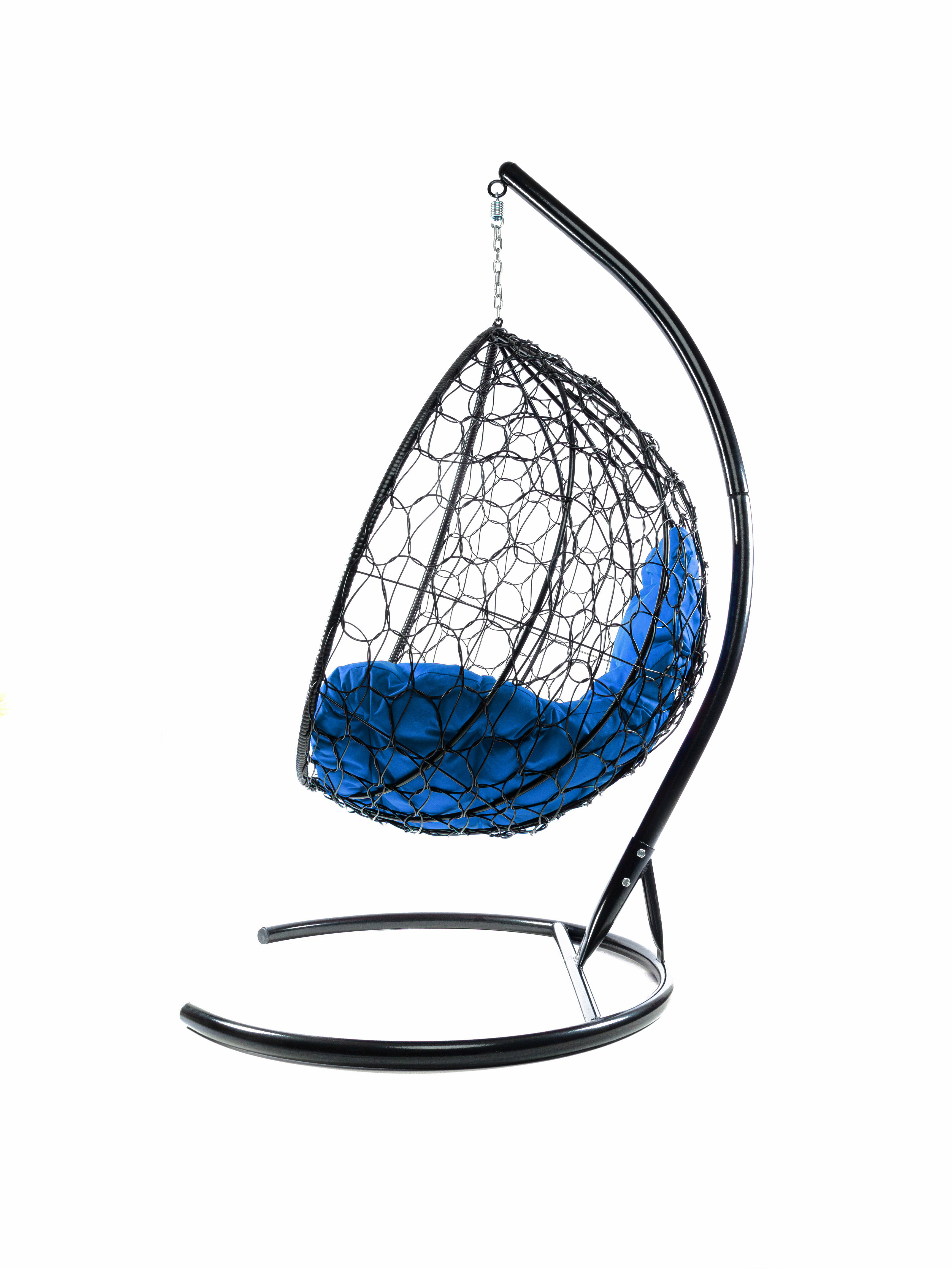 Подвесное кресло ротанг чёрное, синяя подушка - фотография № 5