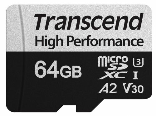 Карта памяти 64GB Transcend TS64GUSD330S High Performance, microSDXC UHS-I U3, V30, A2 [R/W - 100/85 MB/s] с адаптером