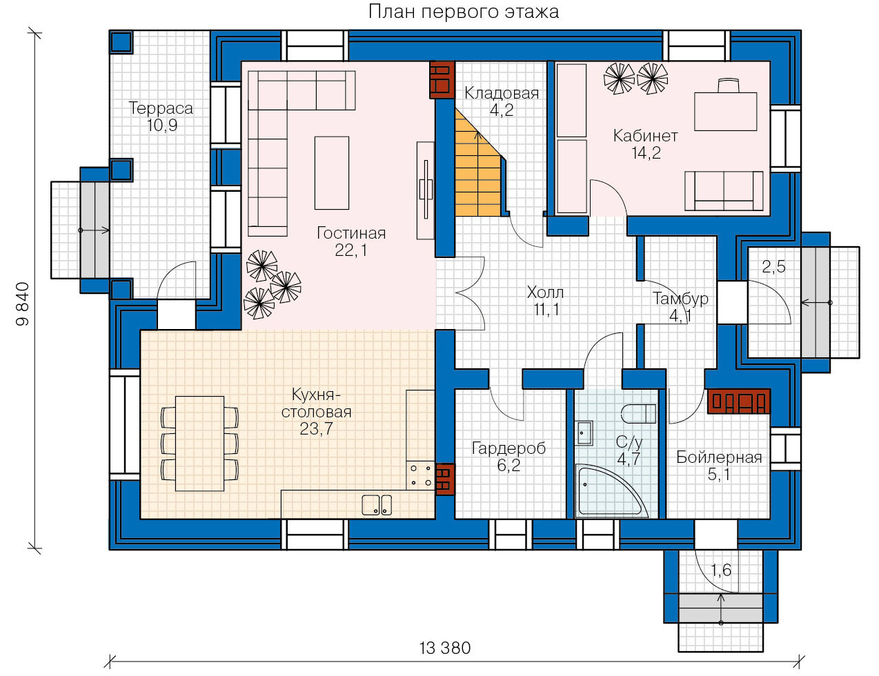 57-62K-Catalog-Plans - Проект двухэтажного кирпичного дома с террасой - фотография № 2